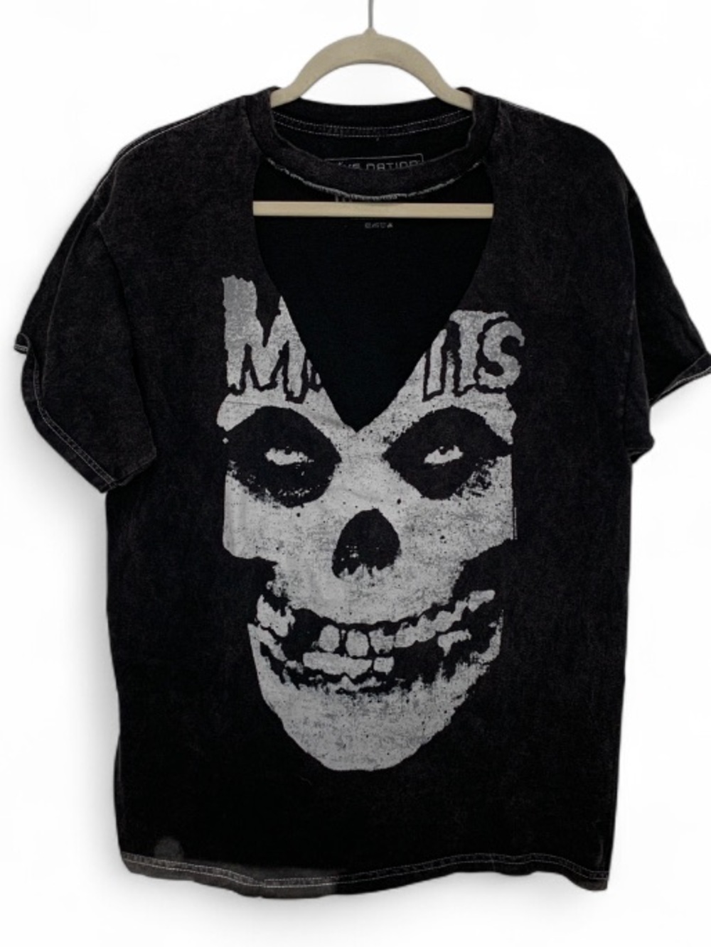 Live Nation Misfits Skull Graphic Black Acid Wash Short Sleeve Tee